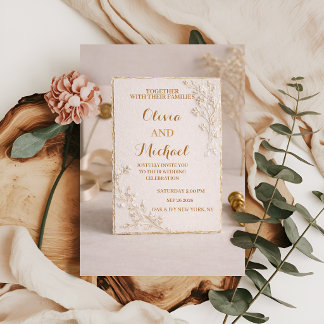 Invitation Carton d'invitation de mariage élégant avec feuill