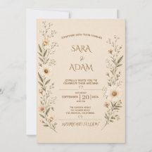 Carton d'invitation de mariage élégant beige flora