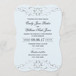 Invitation Carton d'invitation de mariage élégant bleu poussi