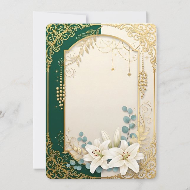 Invitation Carton d'invitation de mariage élégant lys vert ém (Devant)