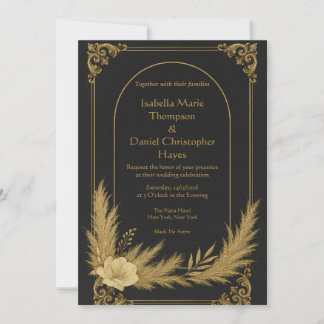 Invitation Carton d'invitation de mariage élégant noir et or