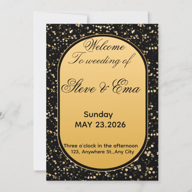 Invitation Carton d'invitation de mariage élégant noir et or  (Devant)
