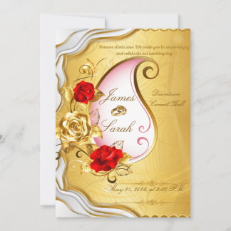 Invitation Carton d'invitation de mariage élégant or et rose 