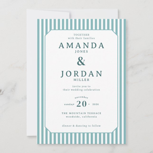 Invitation Carton d'invitation de mariage élégant rayé de sar (Devant)