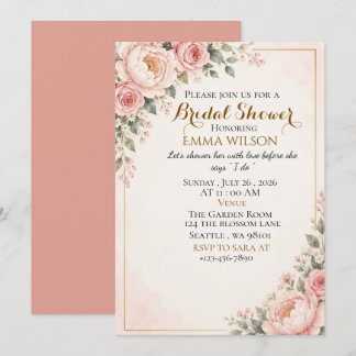 Invitation Carton d'invitation de mariage élégant rose pâle f