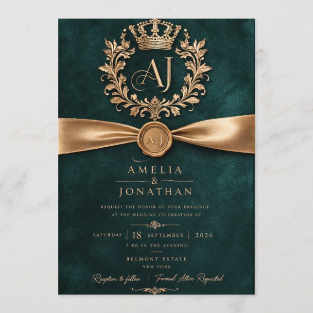 Invitation Carton d'invitation de mariage élégant vert émerau (Devant)