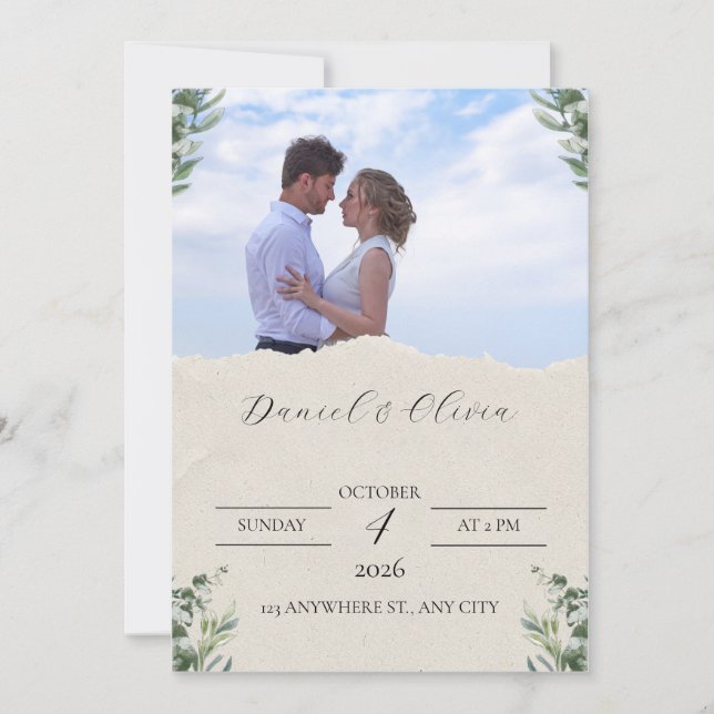 Invitation Carton d'invitation de mariage élégant vert et bla (Devant)