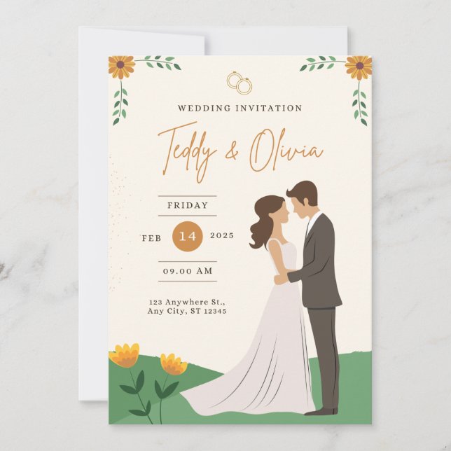 Invitation Carton d'invitation de mariage élégant vert et bla (Devant)