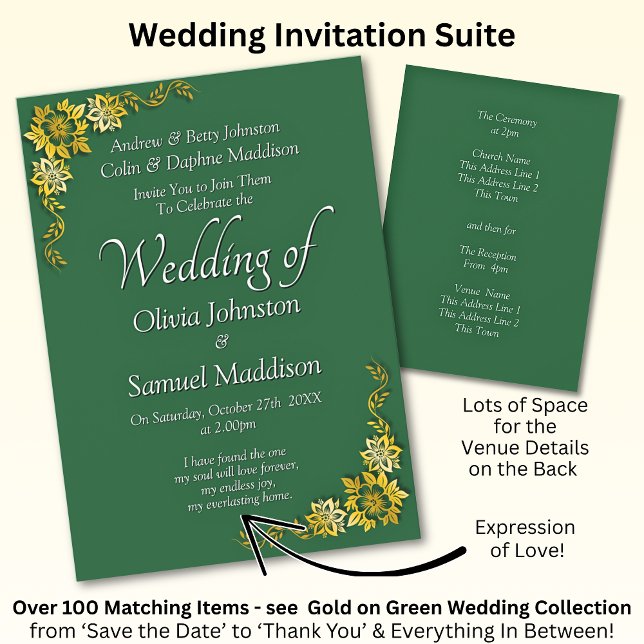 Invitation Carton d'invitation de mariage Émeraude Vert Or Bl (Créateur téléchargé)