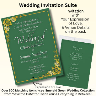 Invitation Carton d'invitation de mariage Émeraude Vert Or Bl