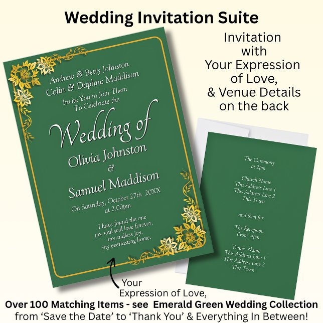 Invitation Carton d'invitation de mariage Émeraude Vert Or Bl (Créateur téléchargé)