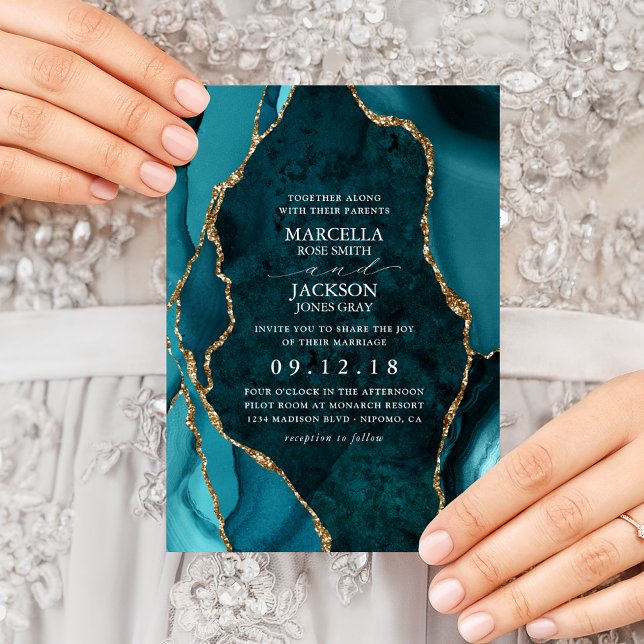 Invitation Carton d'invitation de mariage en agate marbrée sa (Créateur téléchargé)