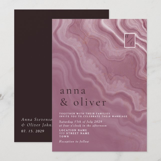 Invitation Carton d'invitation de mariage en Agate Rose Abstr (Devant / Derrière)