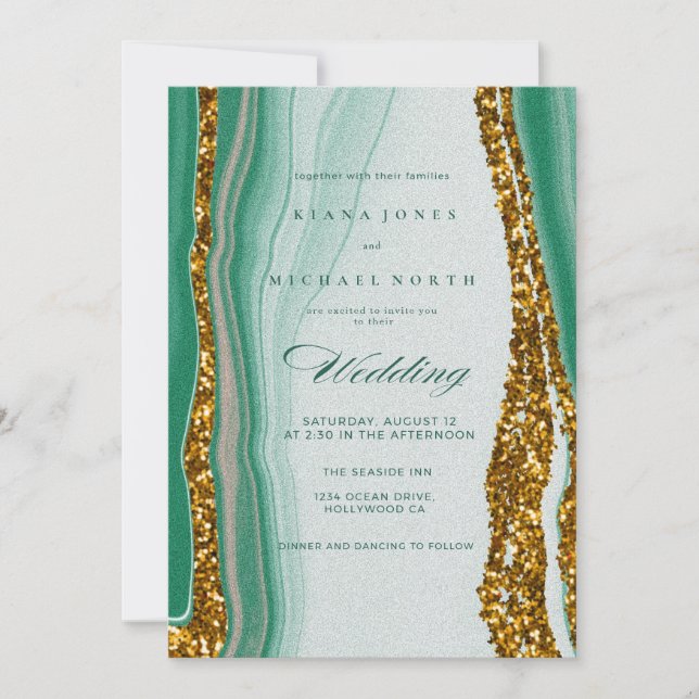 Invitation Carton d'invitation de mariage en Agate Vert Emera (Devant)
