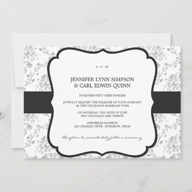 Invitation Carton d'invitation de mariage en damas victorien  (Devant)