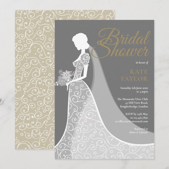 Invitation Carton d'invitation de mariage en dentelle grise e (Devant / Derrière)