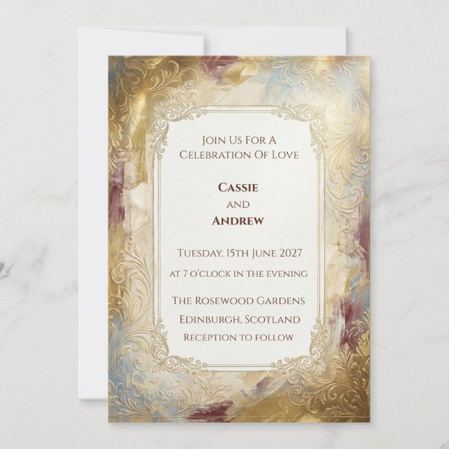 Invitation Carton d'invitation de mariage en marbre doré vint (Devant)