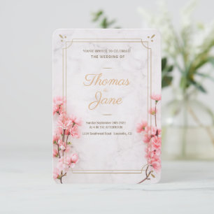 Invitation Carton d'invitation de mariage en marbre rose Fleu