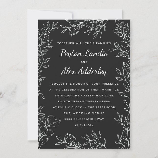 Invitation Carton d'invitation de mariage en noir et blanc à  (Devant)
