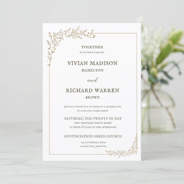 Invitation Carton d'invitation de mariage en or opulent (Debout devant)