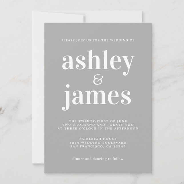 Invitation Carton d'invitation de mariage en typographie gris (Devant)