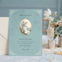 Carton d'invitation de mariage en velours bleu pou
