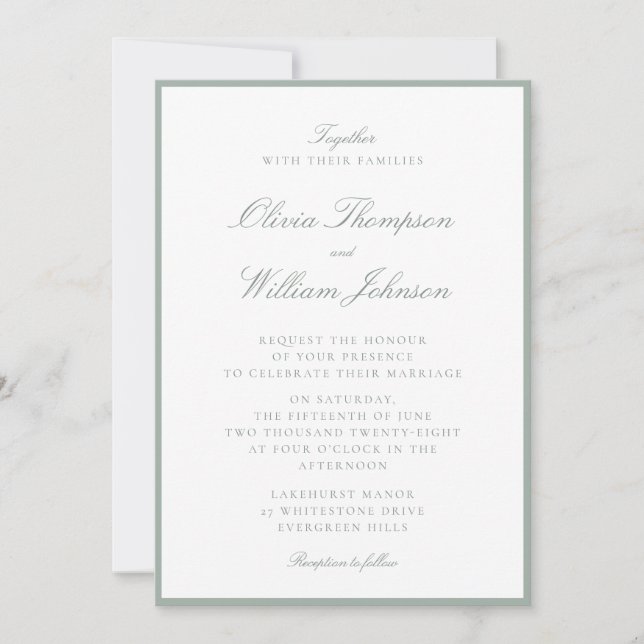 Invitation Carton d'invitation de mariage encadré vert sauge (Devant)