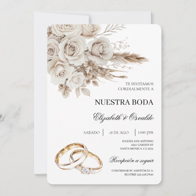 Invitation Carton d'invitation de mariage espagnol à fleurs b (Devant)