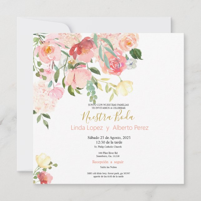 Invitation Carton d'invitation de mariage espagnol aux fleurs (Devant)