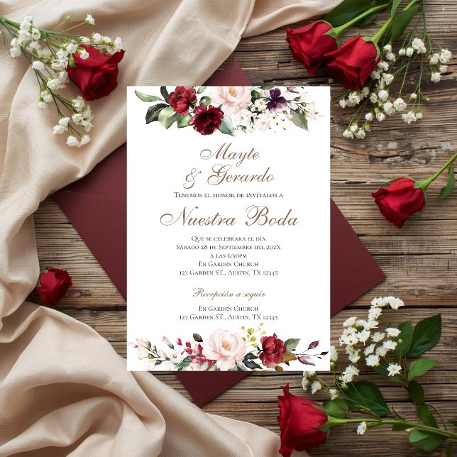 Invitation Carton d'invitation de mariage espagnol rouge flor (Créateur téléchargé)
