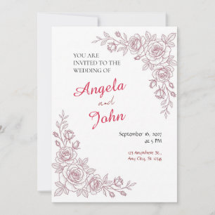 Invitation Carton d'invitation de mariage Fine Line Red Rose
