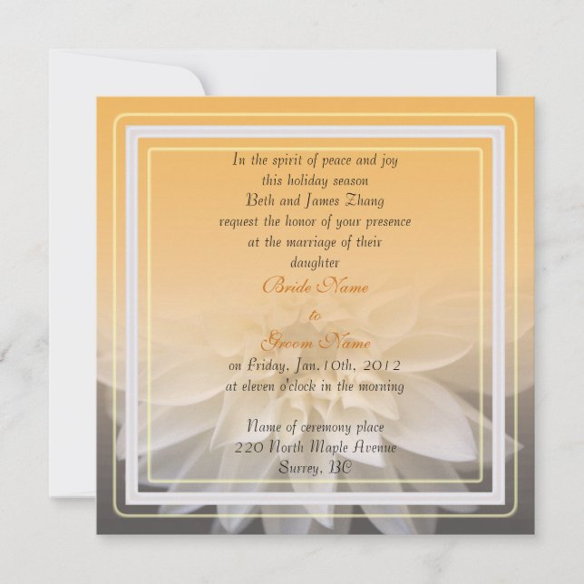 Invitation carton d'invitation de mariage fleur de dahlia bla (Devant)