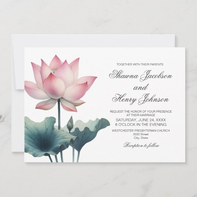 Invitation Carton d'invitation de mariage Fleur de lotus rose (Devant)