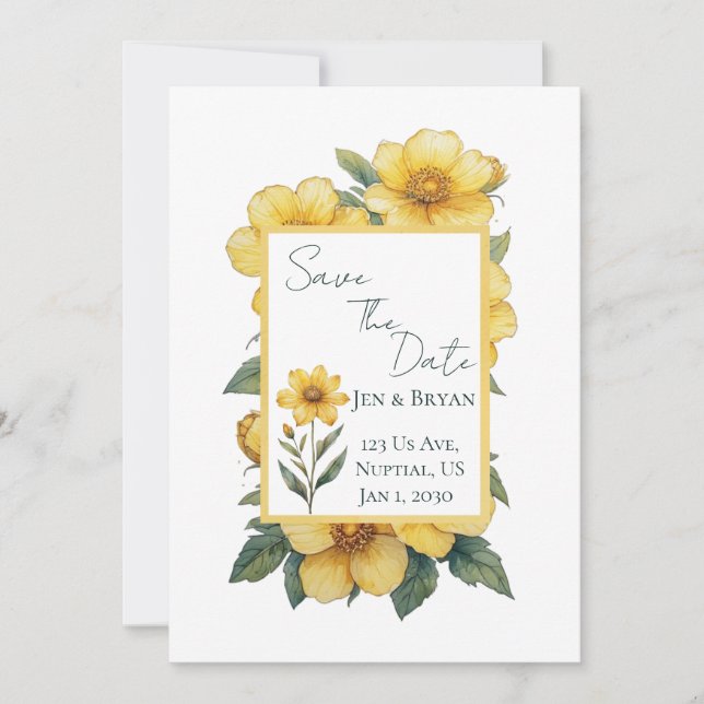 Invitation Carton d'invitation de mariage Fleur Jaune (Devant)