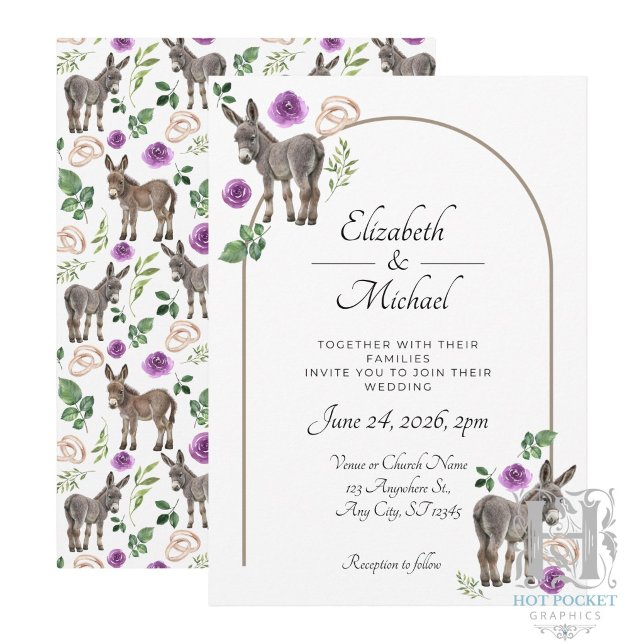 Invitation Carton d'invitation de mariage fleuri violet Âne r (Créateur téléchargé)