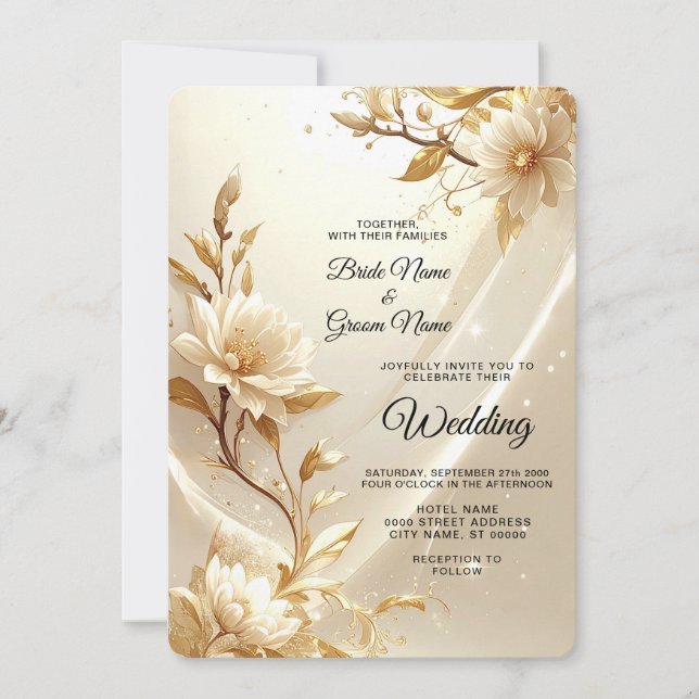Invitation Carton d'invitation de mariage Fleurs blanches et  (Devant)