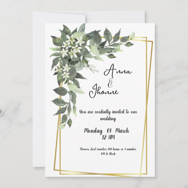 Invitation Carton d'invitation de mariage fleurs vertes Green (Devant)