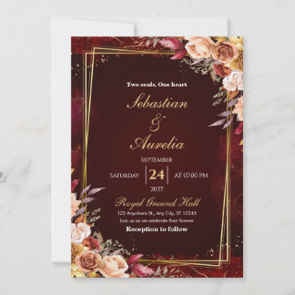 Invitation Carton d'invitation de mariage floral à cadre bord