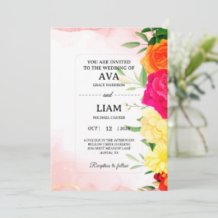 Invitation Carton d'invitation de mariage floral à l'aquarell
