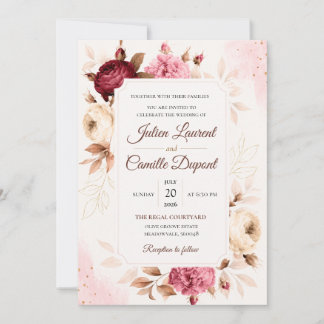 Invitation Carton d'invitation de mariage floral à l'aquarell