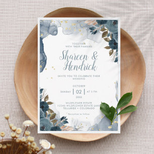 Invitation Carton d'invitation de mariage floral à l'encre d'