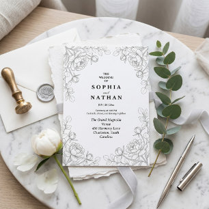 Invitation Carton d'invitation de mariage floral à ligne fine
