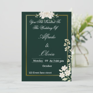 Invitation Carton d'invitation de mariage floral à typographi