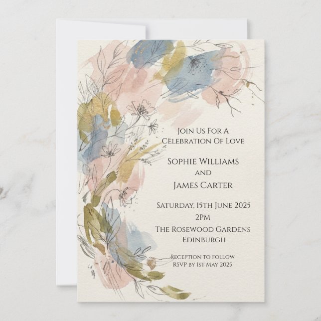 Invitation Carton d'invitation de mariage floral abstrait pas (Devant)