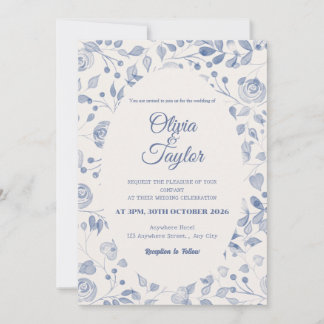 Invitation Carton d'invitation de mariage floral aquarelle bl