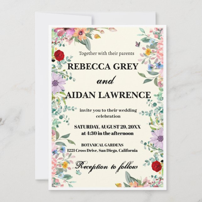 Invitation Carton d'invitation de mariage floral aquarelle co (Devant)