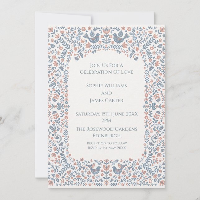 Invitation Carton d'invitation de mariage floral art populair (Devant)