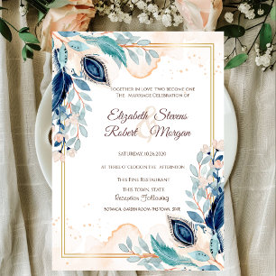 Invitation Carton d'invitation de mariage floral au paon à l'
