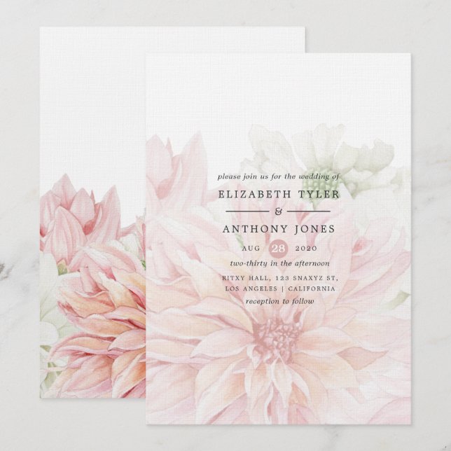 Invitation Carton d'invitation de mariage floral aux dahlias  (Devant / Derrière)