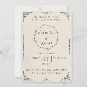 Invitation Carton d'invitation de mariage floral beige vintag